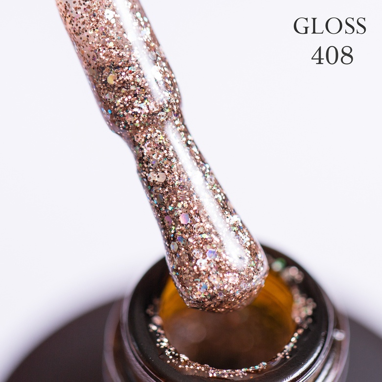 Gel polish GLOSS 408 (champagne with holographic microglitter), 11 ml