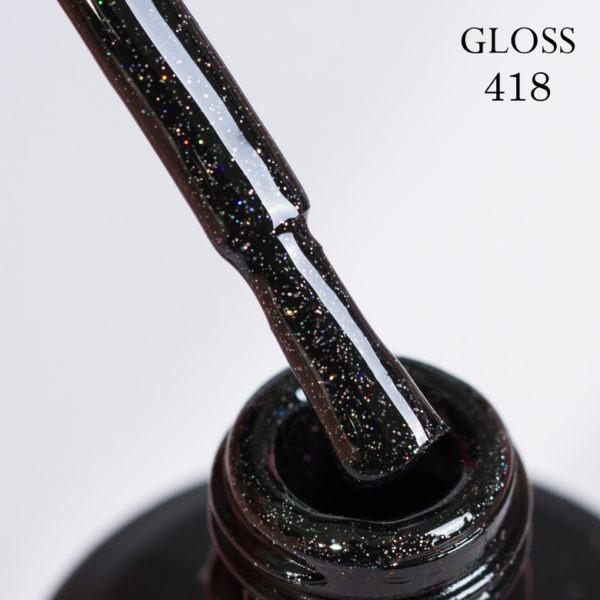 Gel polish GLOSS 418 (black, microglitter and holographic sparkles), 11 ml