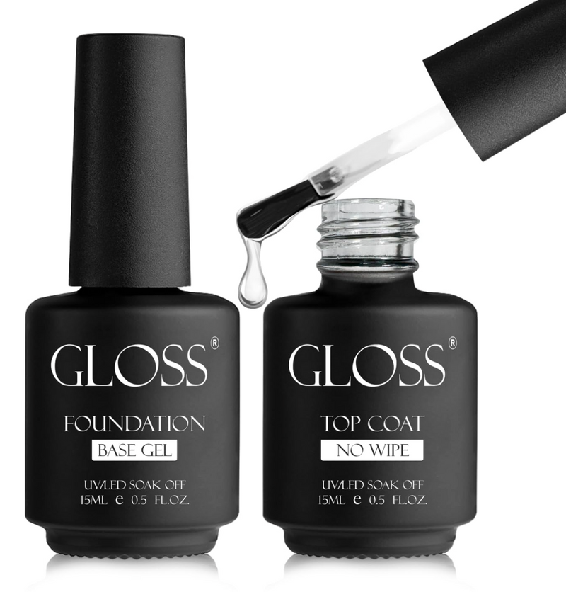 GLOSS professional gel base and top coat — rubber base and no-wipe top coat for nail techs