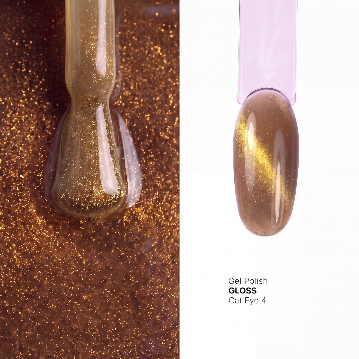 Brush and nail tip swatch of GLOSS Cat Eye 4 Soft Orange magnetic gel polish