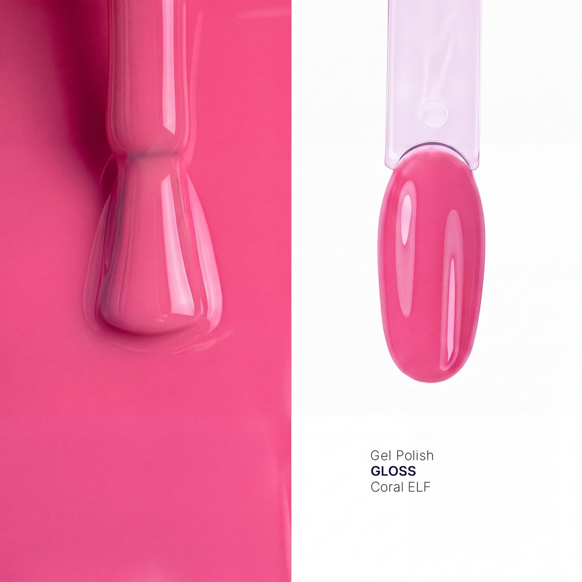Brush and nail tip swatch of GLOSS Coral glow in the dark gel polish