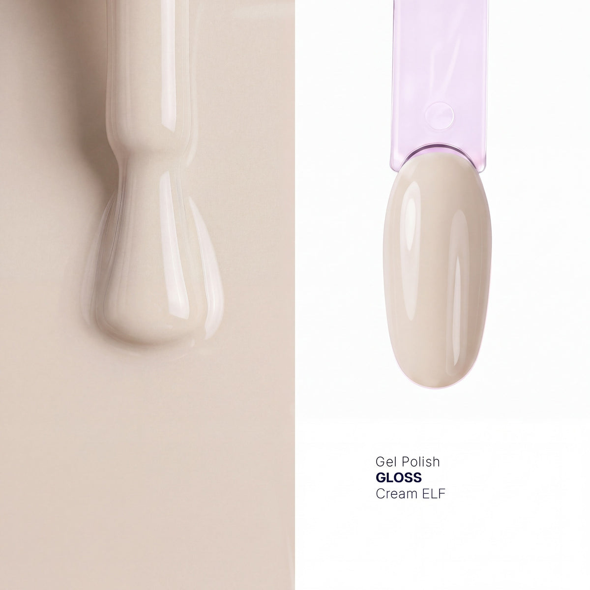 Brush and nail tip swatch of GLOSS Cream glow in the dark gel polish