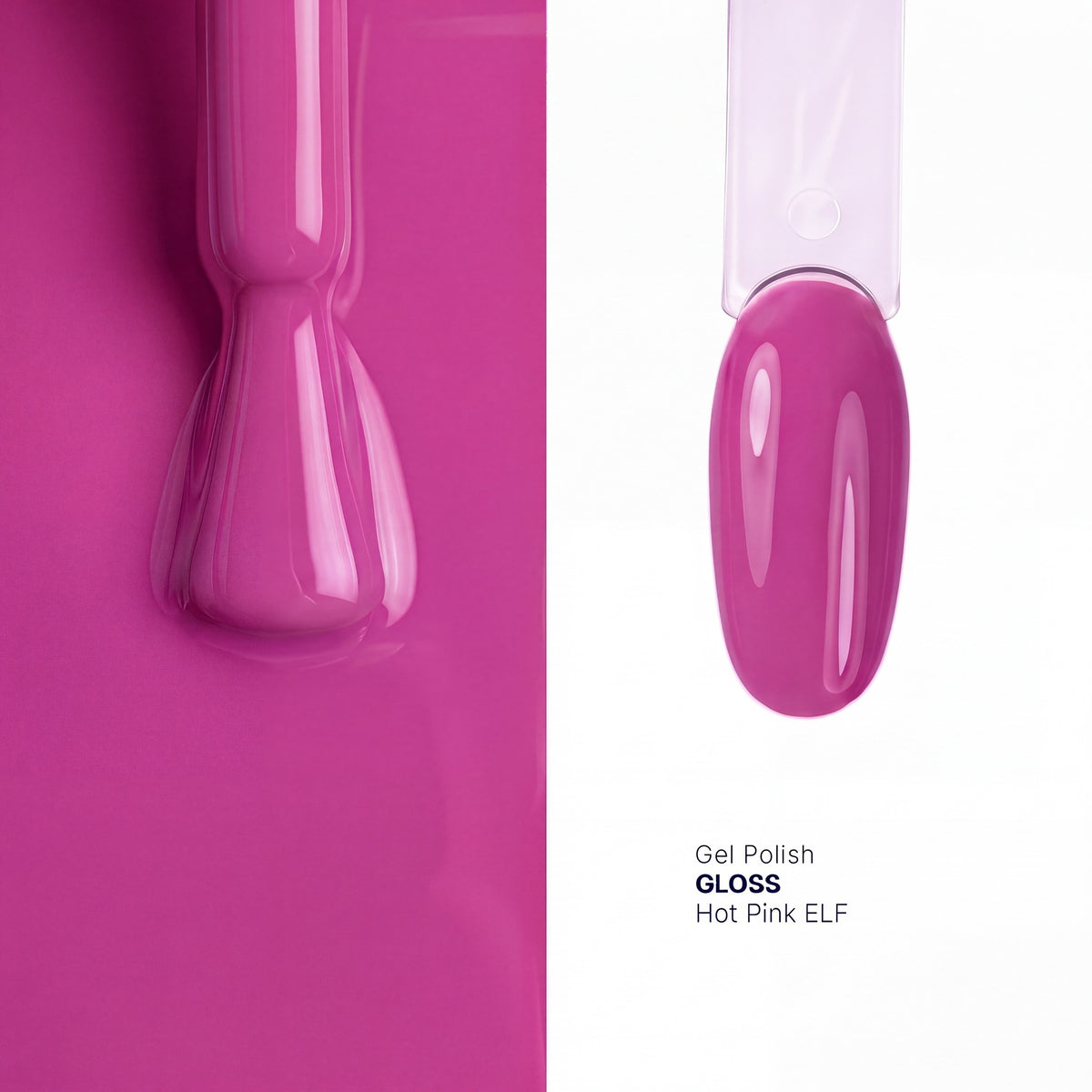 Brush and nail tip swatch of GLOSS Hot Pink glow in the dark gel polish