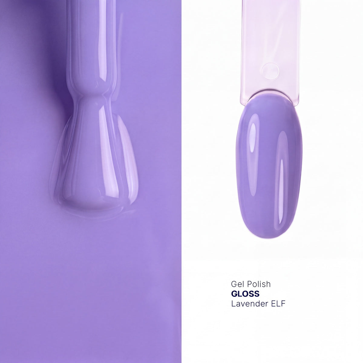 Brush and nail tip swatch of GLOSS Lavender glow in the dark gel polish