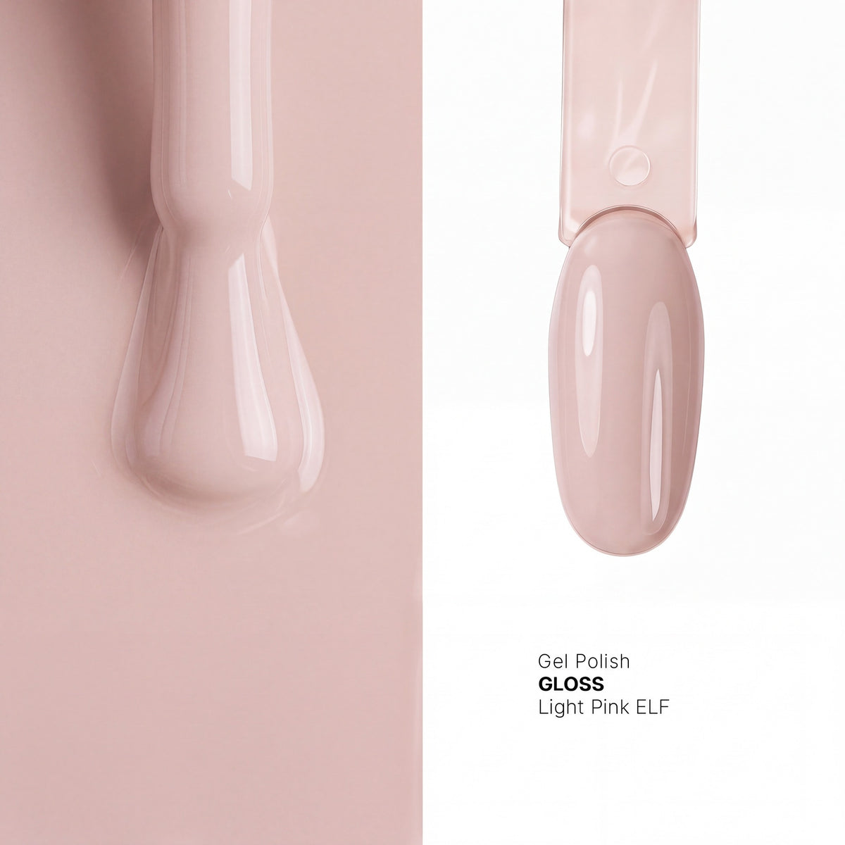 Brush and nail tip swatch of GLOSS Light Pink glow in the dark gel polish
