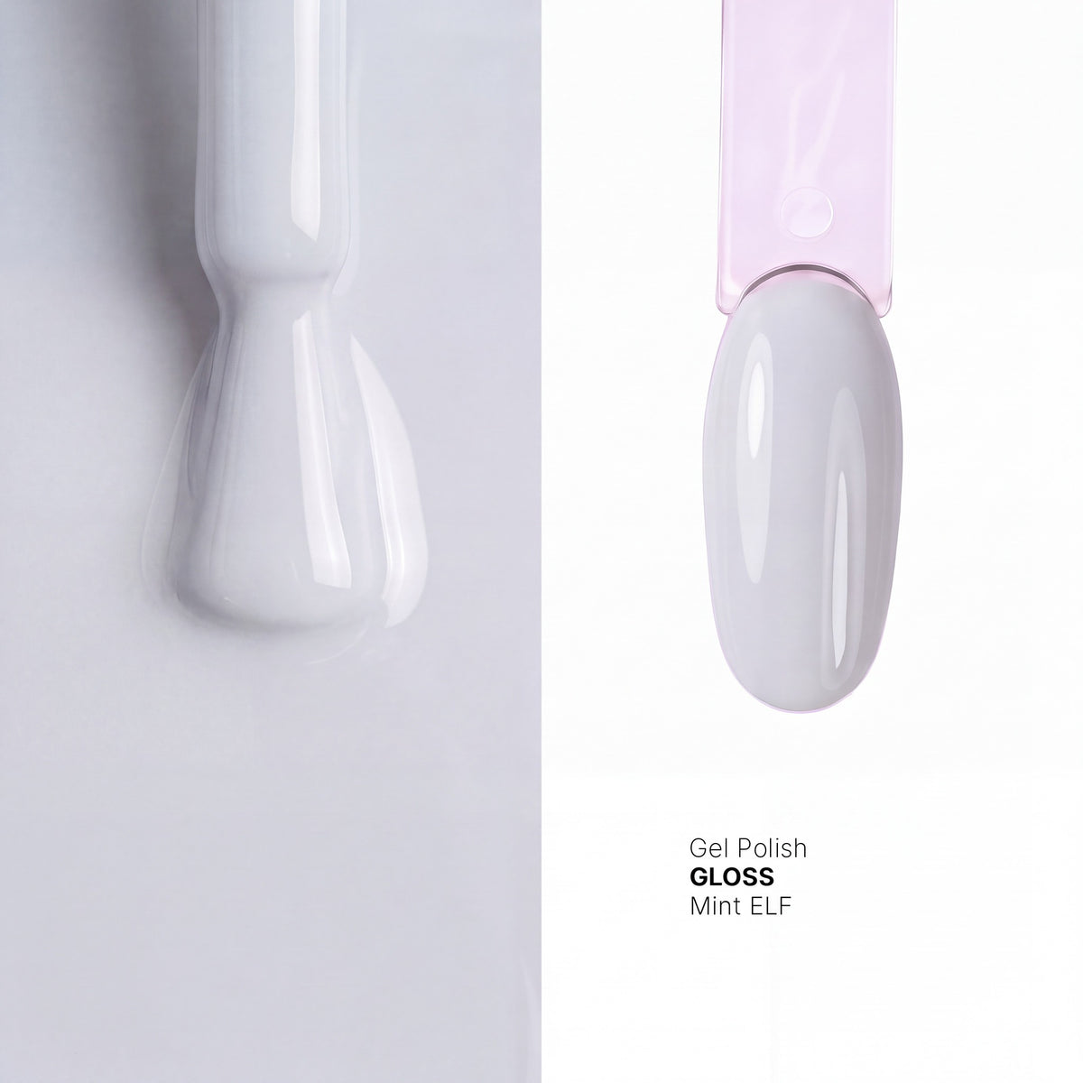 Brush and nail tip swatch of GLOSS Mint glow in the dark gel polish
