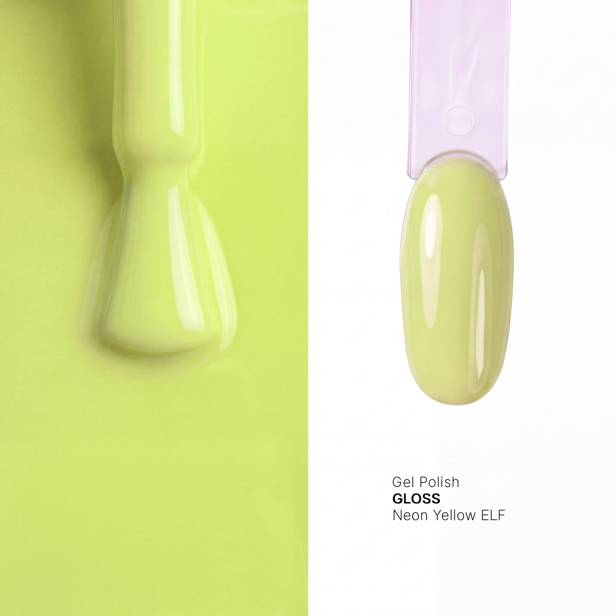 Brush and nail tip swatch of GLOSS Neon Yellow glow in the dark gel polish