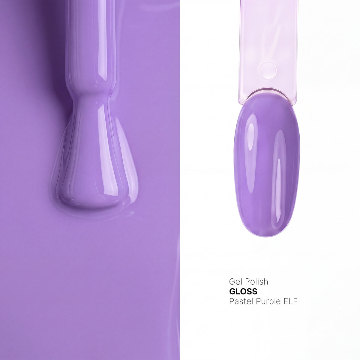Brush and nail tip swatch of GLOSS Pastel Purple glow in the dark gel polish