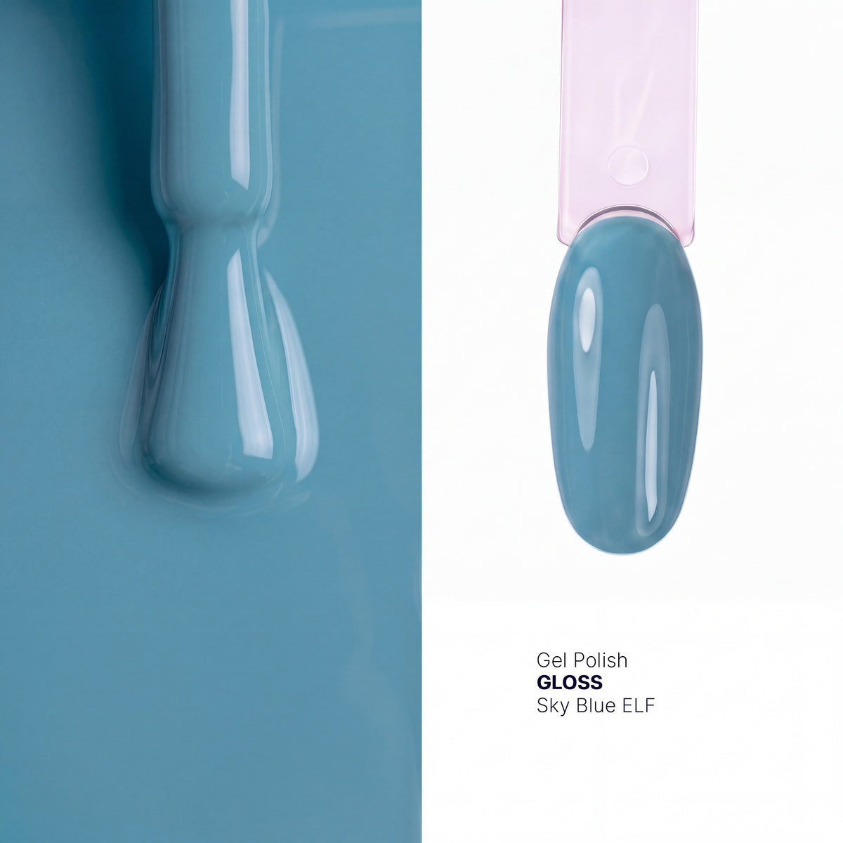 Brush and nail tip swatch of GLOSS Sky Blue glow in the dark gel polish