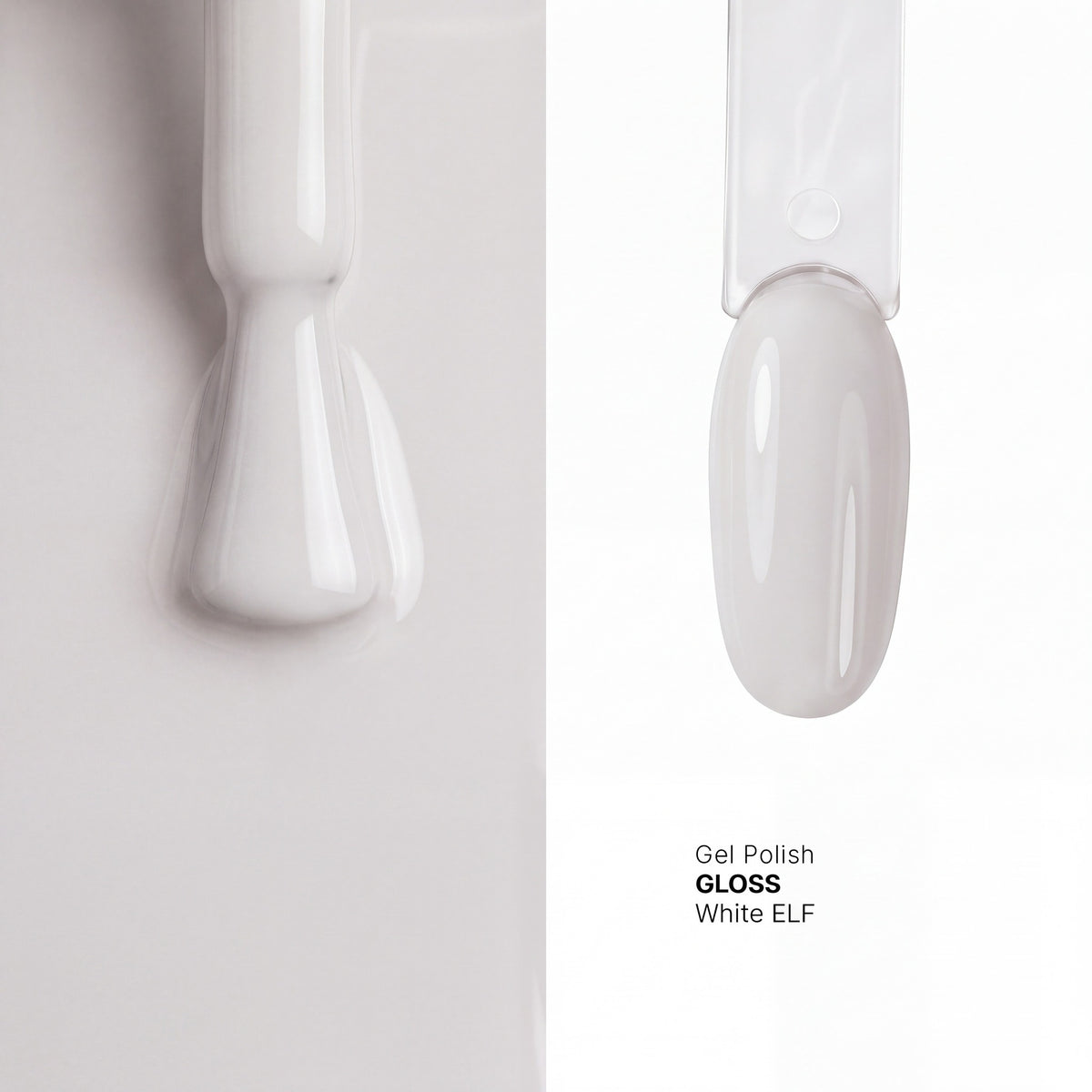 Brush and nail tip swatch of GLOSS White glow in the dark gel polish