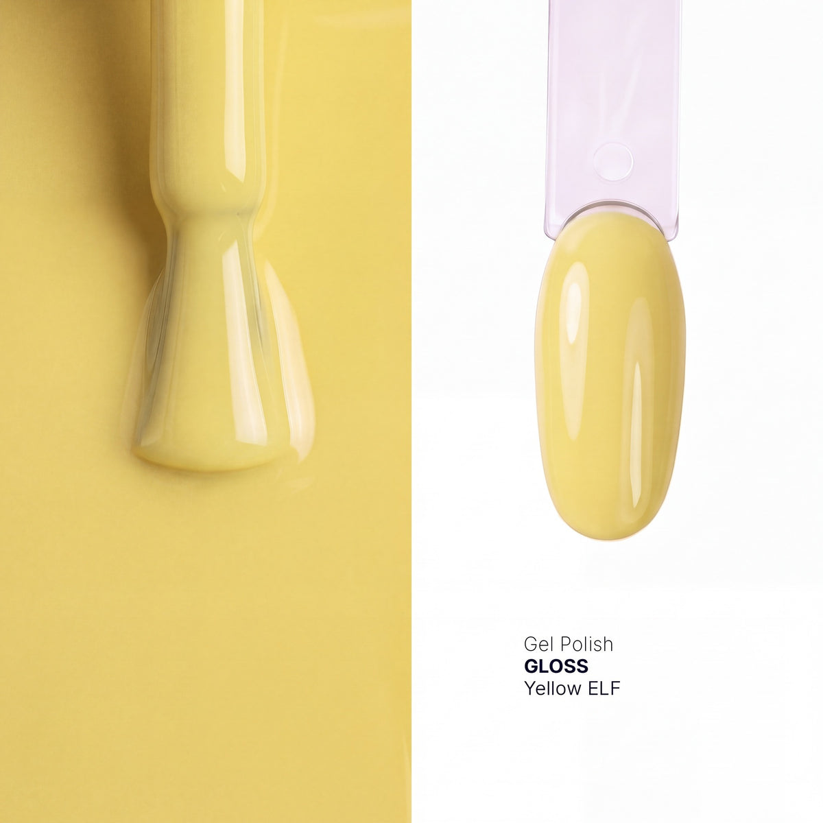 Brush and nail tip swatch of GLOSS Yellow glow in the dark gel polish
