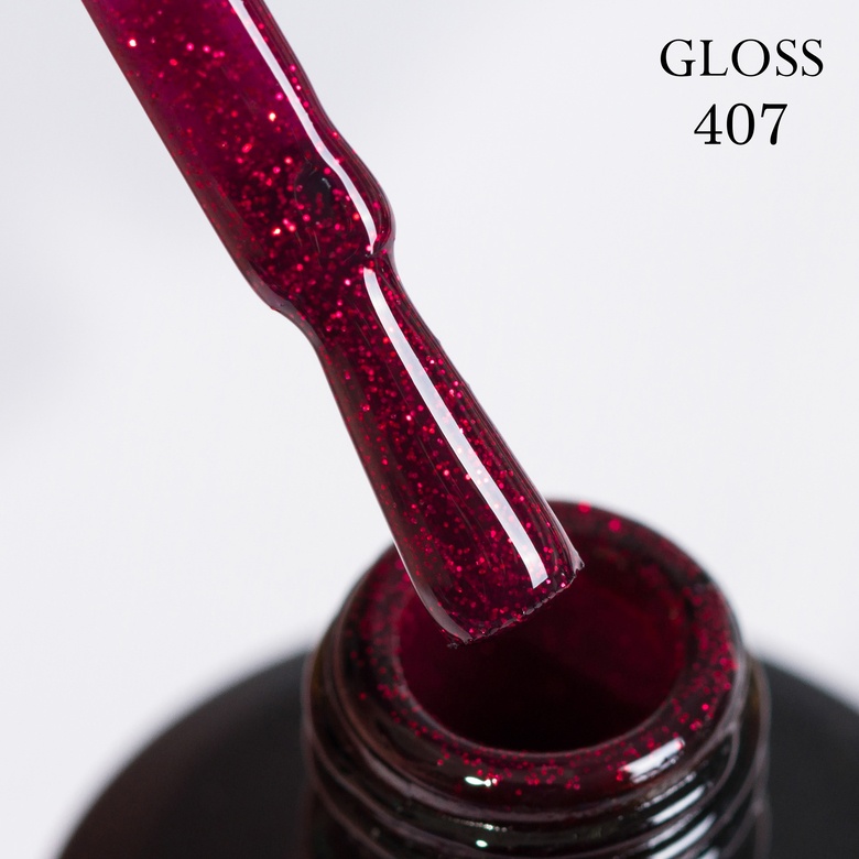 Gel polish GLOSS 407 (raspberry red with micro-shine), 11 ml